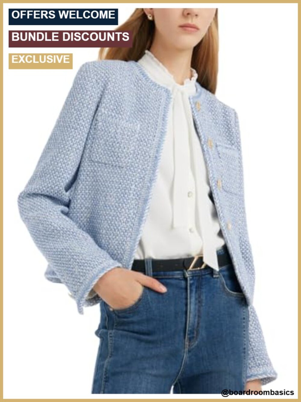 GOELIA Women's Casual Blazer Long Sleeve Cotton Tweed Jacket Open Front Work